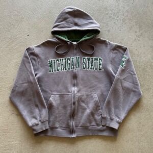 Vintage Michigan State Sweatshirt Size Medium Gray Full Zip Hoodie Spartans MSU